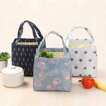 

Flamingo Cactus Pattern Fruits Bento Bag Convenient Beautiful Lunch Box Tote Picnic Storage Bag Meal Waterproof Handbag Travel