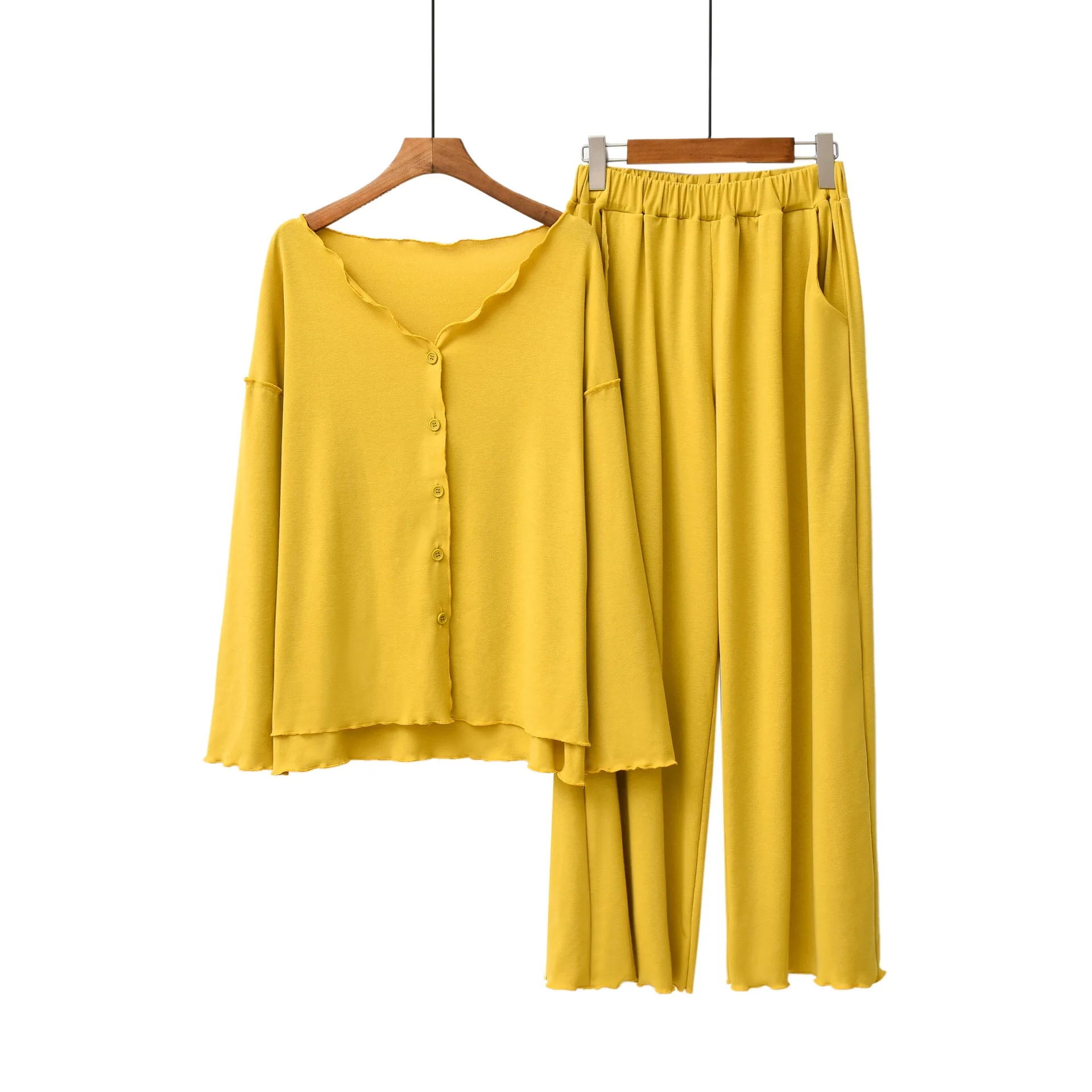 Осенний женский пижамный комплект, удобная одноцветная Женская Сексуальная кофта с v-вырезом, 2 предмета, длинный рукав+ штаны, повседневная одежда