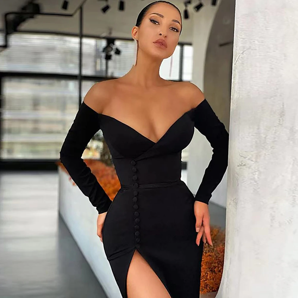 midi black bandage dress