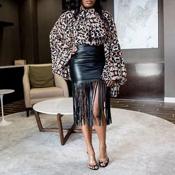 

Vintage Leopard Blouse Women High Neck Bowknot Printed African Fashion Style Long Sleeve Plus Size Loose Office Blouses Shirt
