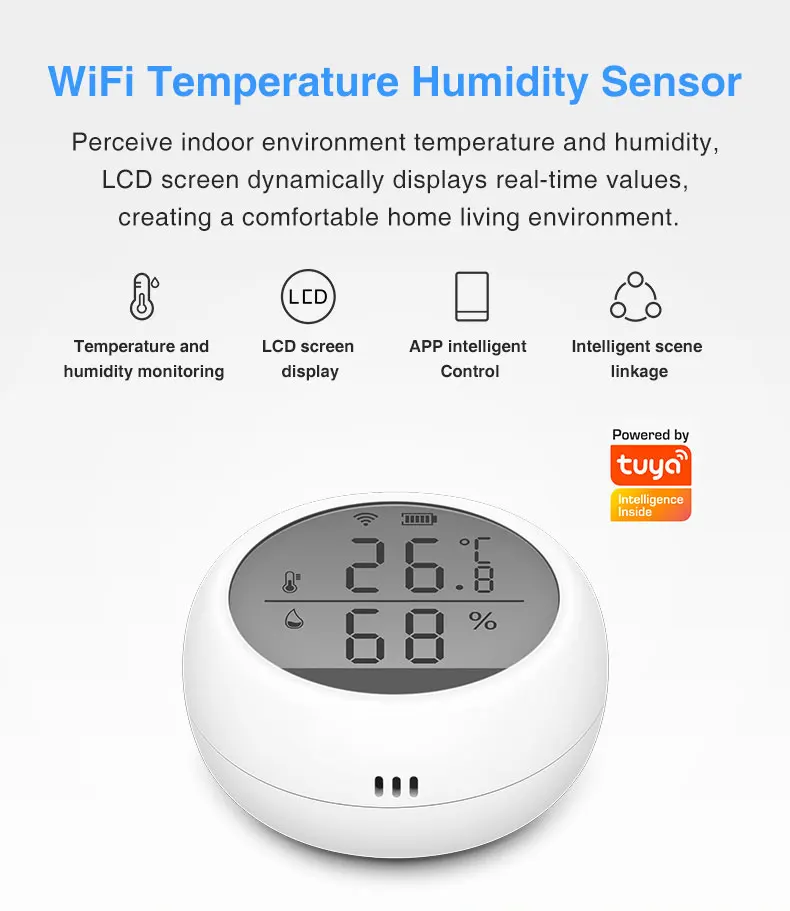 Tuya Smart WiFi Temperature Sensor Humidity Detector Indoor Hygrometer Thermometer With LCD Display Support Alexa Google Home