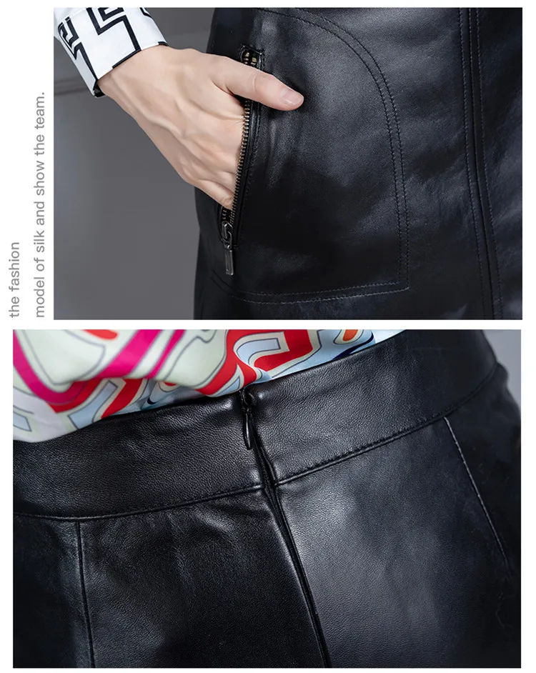 New Fashion Natural Genuine Real Sheep Real Leather Skirt K42