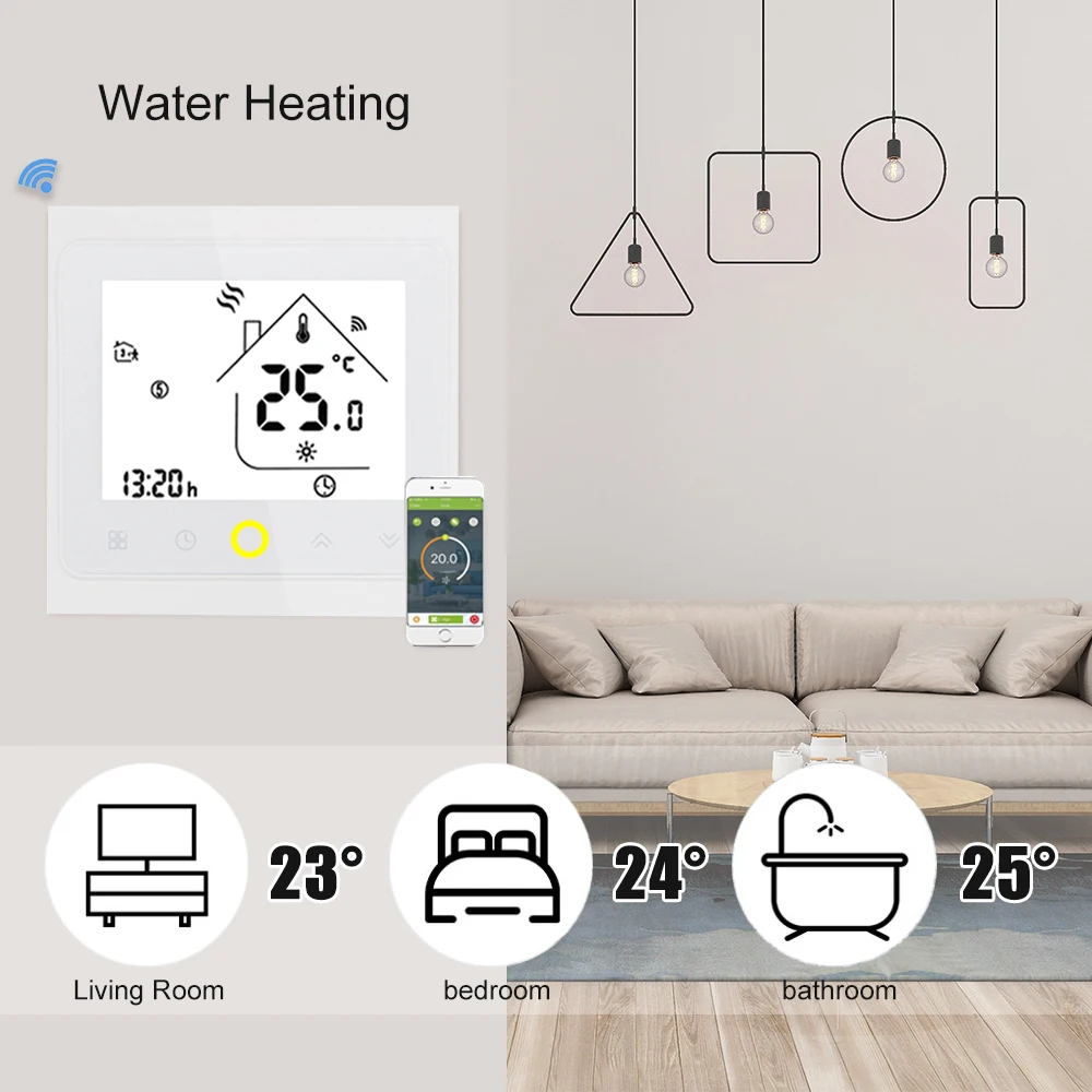 

Voice Control Smart Wifi Thermostat Electric Water Heating Temperature Controller LCD Display Touch Screen Wifi Thermostat 3A