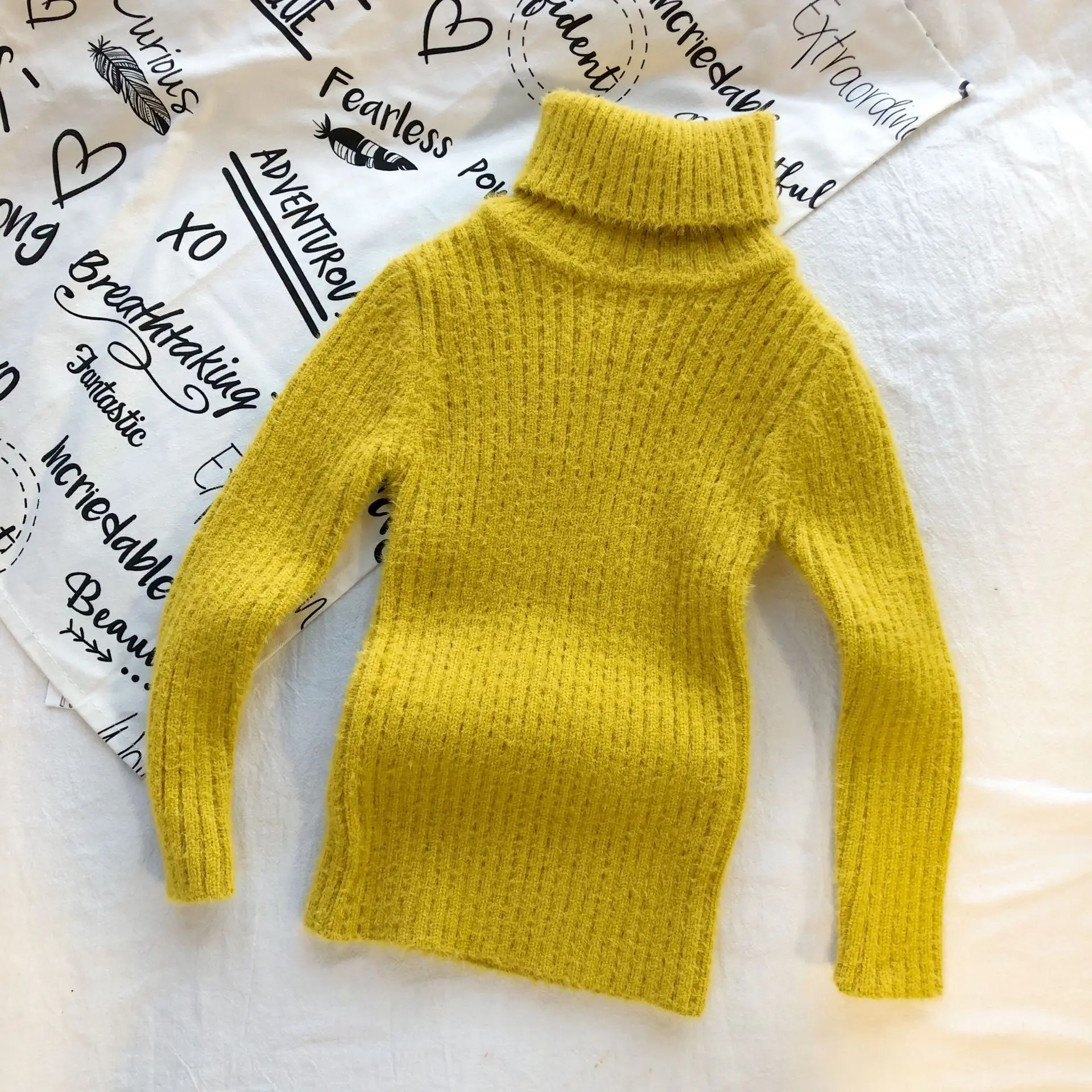 Очень мягкий высококачественный свитер с норкой для девочек вязаный свитер с высоким воротником для маленьких девочек детский пуловер для малышей теплый свитер для детей - Цвет: yellow