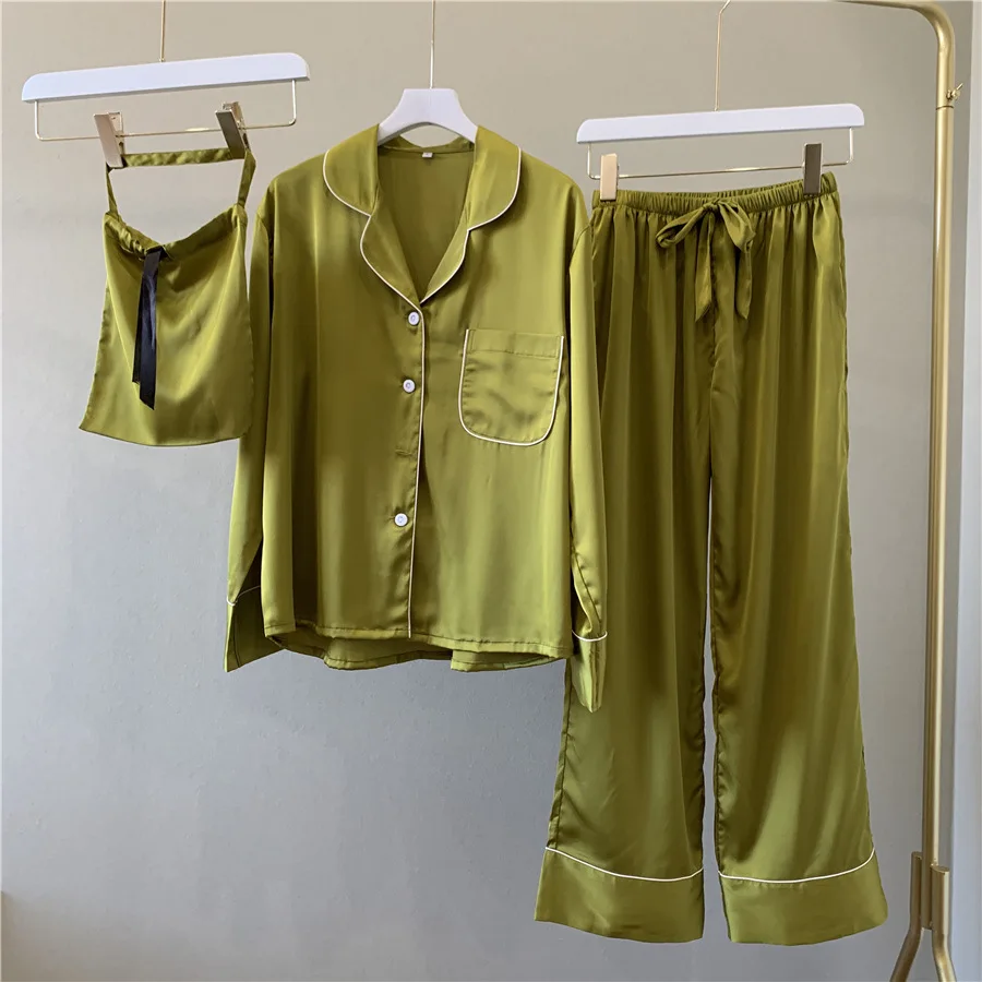 Yellow QWEEK, новинка, пижамы для женщин, одежда для сна, шелковое ночное белье, пижамы Mujer, атласная пижама для сна, одноцветная домашняя одежда для женщин - Цвет: Yellow
