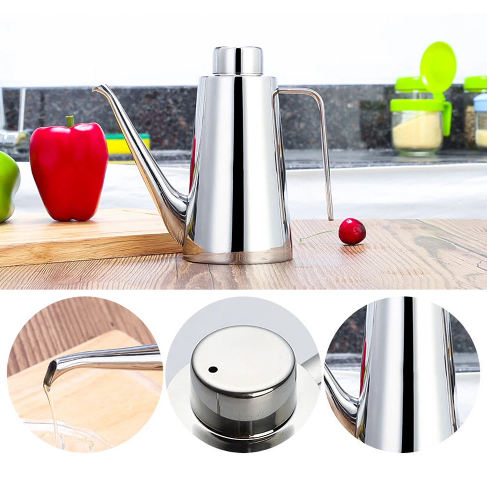 

Hot Kitchen Olive Oil Dispenser 800ml Oil Pot In Home Cooking Vinegar Dispenser Oil Container with Lid Stainless Steel Oil Pot
