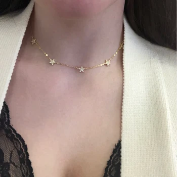 2020 Top sale fine 925 sterling silver cute star choker charm necklace with tiny CZ for women new fashion Christmas gift jewelry