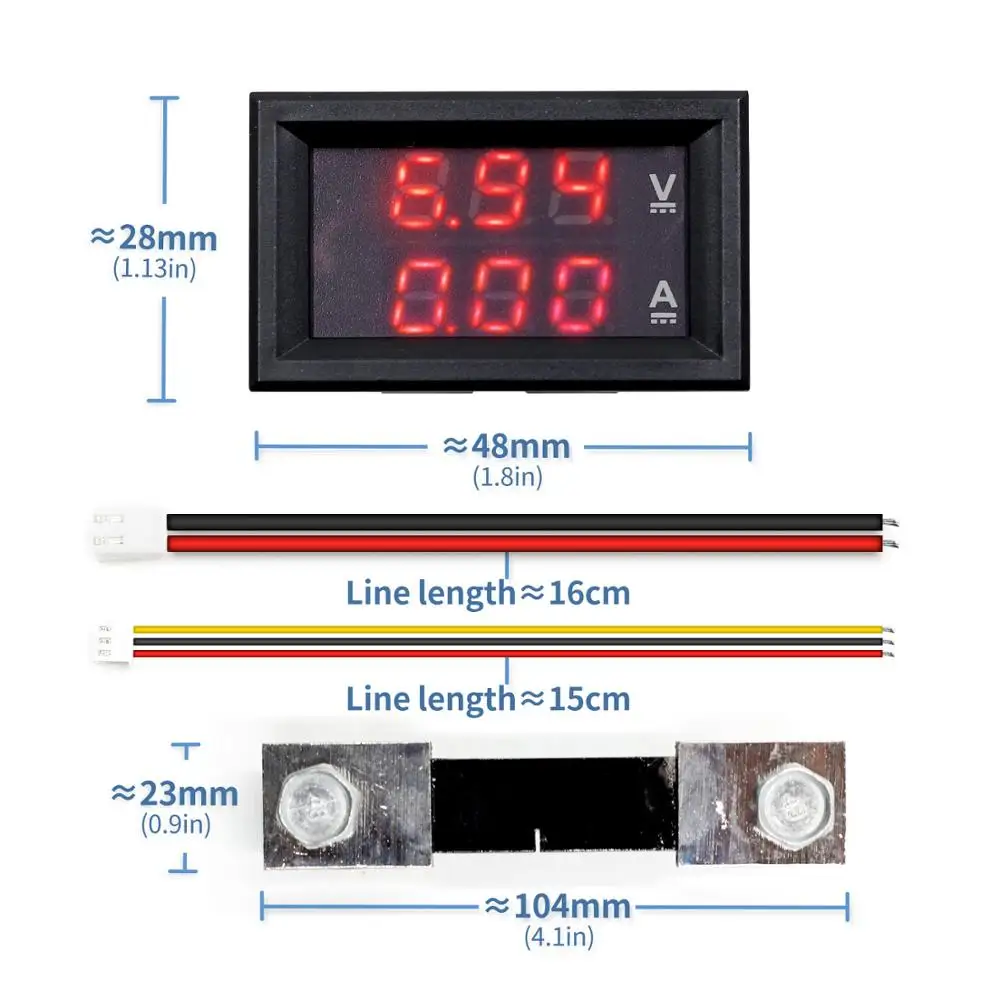 

Mini Digital Voltmeter Ammeter DC 100V 10A 50A 100A Panel Amp Volt Voltage Current Meter Tester 0.56" Blue Red Dual LED Display
