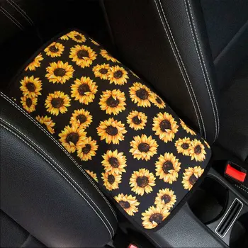 

Vehicle Center Console Armrest Cover Pad Universal Fit Soft Stylish Sunflowers Pattern Comfort Center Console Armrest