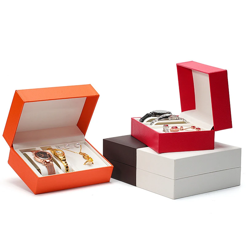 Multifunction Pu Watch Gift Box Necklace Ring Set Jewelry Holder Portable Earring Pendant Organizer Case