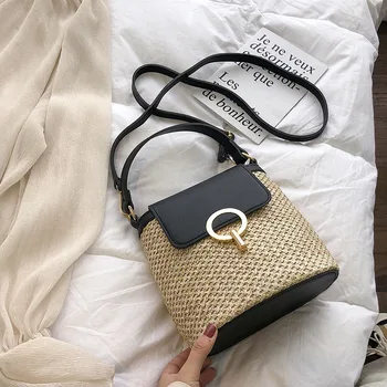 

Small Straw Bucket Bags For Women 2020 Summer Crossbody Bags Lady Travel Purses and Handbags Female Shoulder Messenger Bag