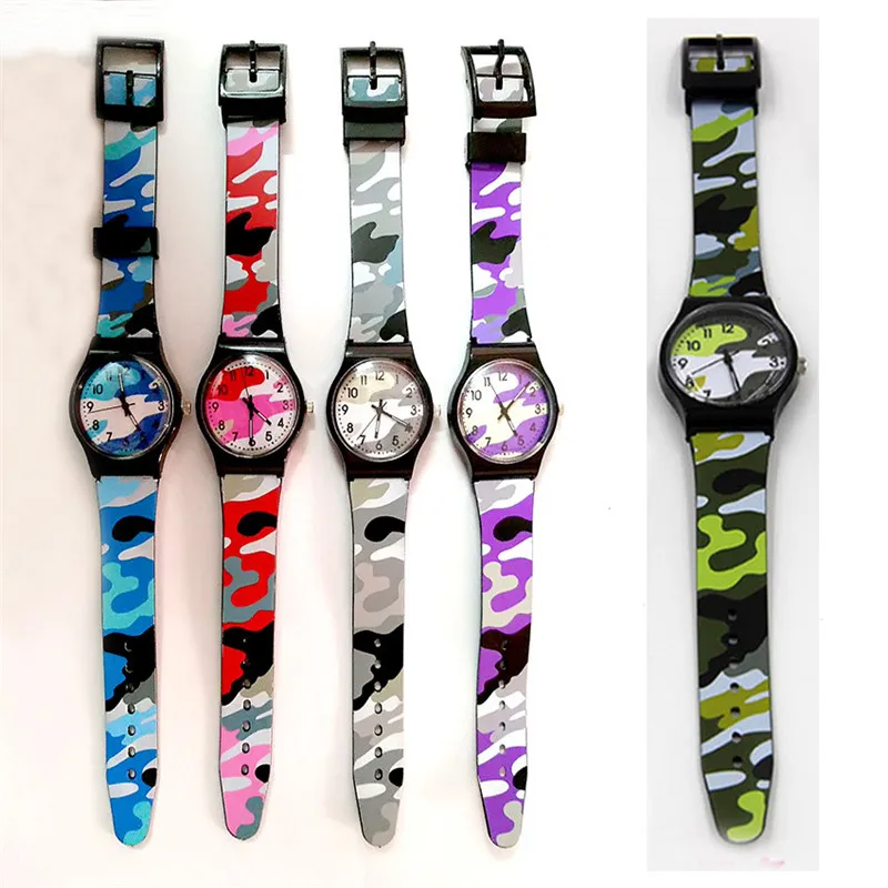 Брендовые новые и высококачественные камуфляжные детские часы, кварцевые наручные часы для девочек и мальчиков, СВЕТОДИОДНЫЙ цветной браслет с модным ремешком