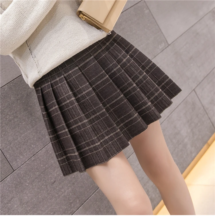 Новые осенние зимние шерстяные юбки с высокой талией трапециевидной формы плиссированные мини-юбки корейский консервативный стиль женские юбки серый/черный