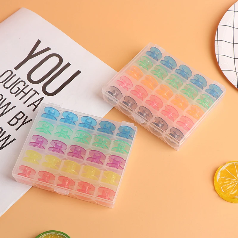 25Pcs/Set Colorful Bobbins Box Set Sewing Machine Spools Plastic Metal And Case Storage Box Sewing Machine Tools Accessories