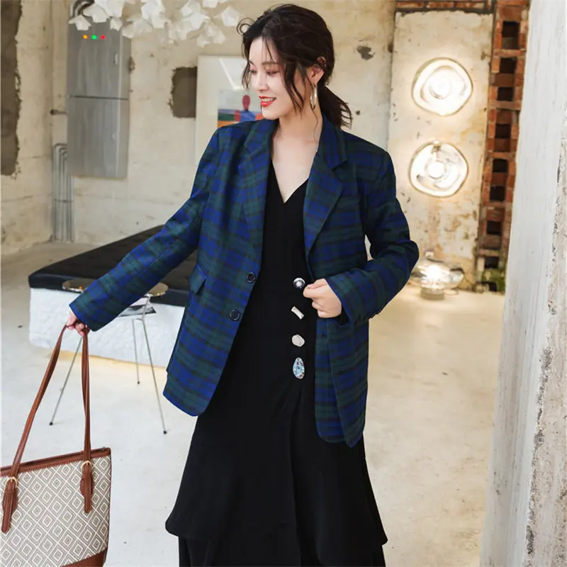 

HziriP Preppy Style Plaid All Match Slender Slim Loose Plus Size Casual Office Ladies New Women Feminine High Street Blazers