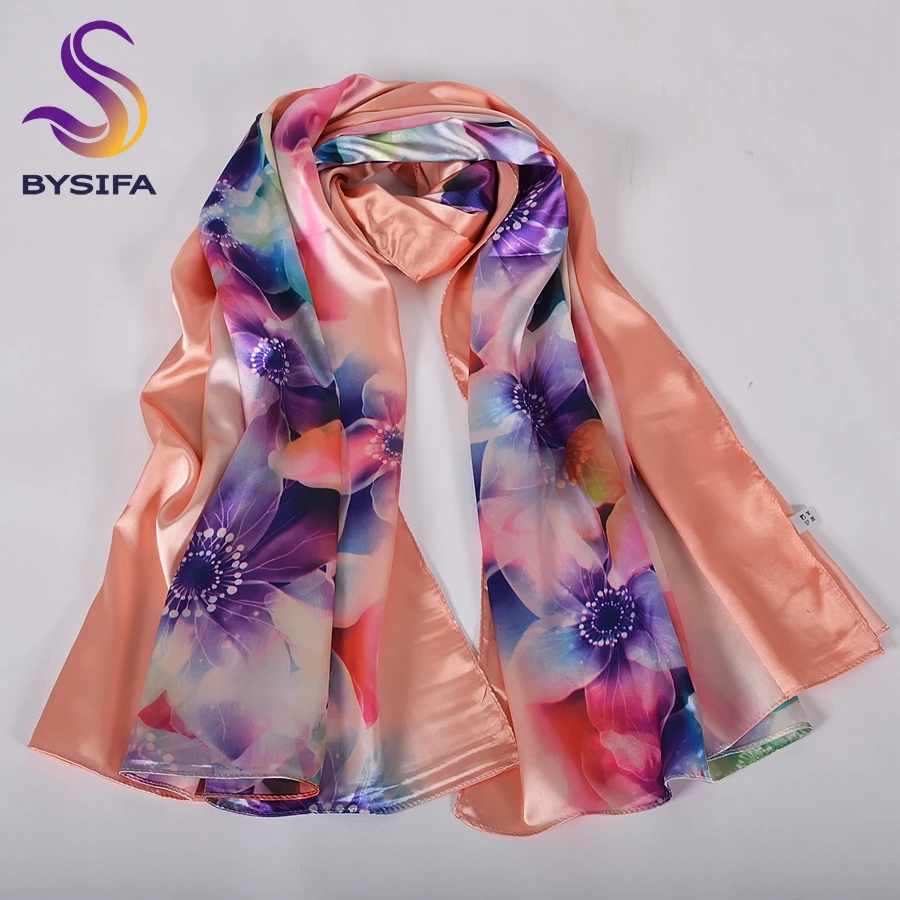 [BYSIFA] Новый Фиолетовый Розовый Шелковый шарф Femmes Foulard элегантный цветок атласные