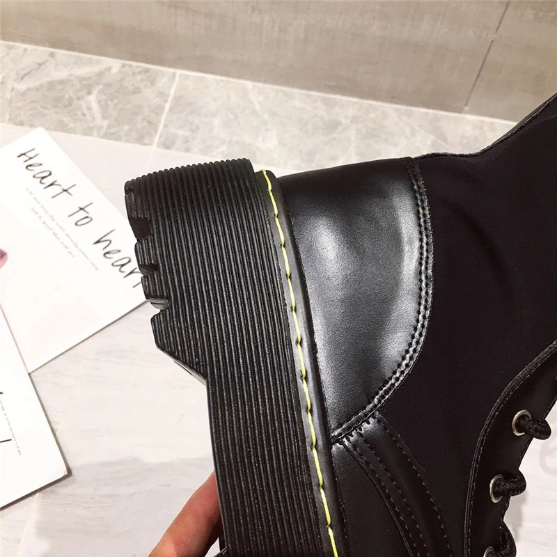 Зимние повседневные женские готические сапоги на шнуровке дизайнерские черные сапоги до середины икры на платформе черные армейские сапоги в стиле панк Botines Mujer