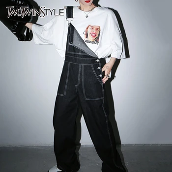 

TWOTWINSTYLE Casual Loose Women Jumpsuit Square Collar Spaghetti Strap High Waist Wide Leg Jumpsuits Female Fashion Clothing New