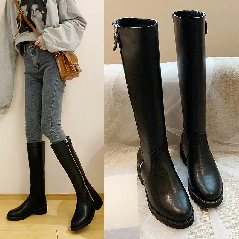 

Boots Women's 2019 Autumn And Winter New Style Women's Boots Korean-style Versatile Square Heel Semi-high Heeled Slimming Measur