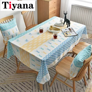 

Polyester Table Cloth Rectangular Fresh Cartoon Elk Table Cover Simple Printed Tablecloth for Wedding Party Kitchen Decor JK332X