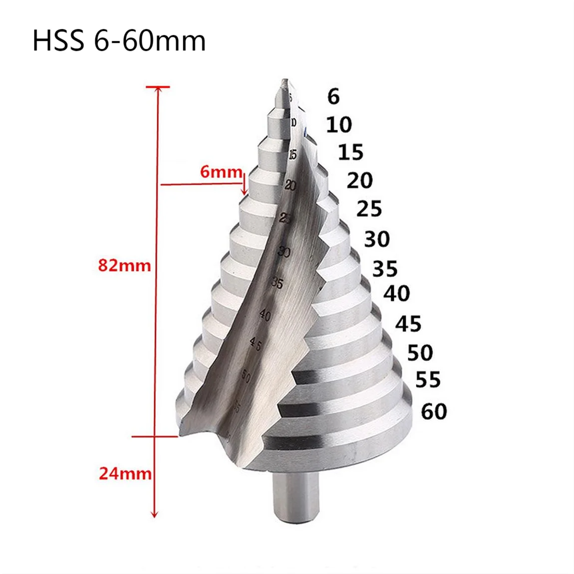 Titanium HSS 6mm-60mm Spiral Groove Step Cone Drill Bit Hole Cutter Round Shank