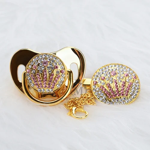 BLING bling из золота с уникальным дизайном розовая Корона соска и клип набор BPA бесплатно sgs пройти безопасное детское зубное кольцо держатель APCG - Цвет: APCG-8  0-6M