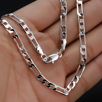 

Fashion Women Silver Color Men's Chains Necklace 4mm Flat Three One Link Chain High Quality Women Hip Hop Necklace