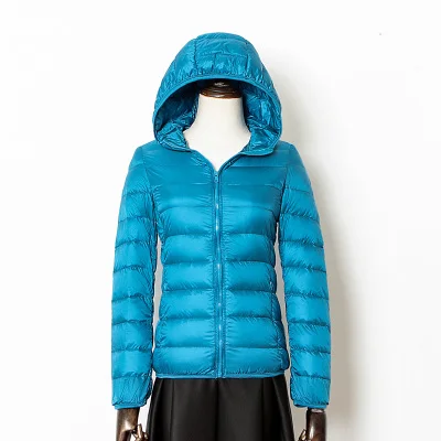Осенне-зимняя женская тонкая куртка-пуховик на белом утином пуху, парка, женский ультра-светильник, пальто, Короткие топы, куртка размера плюс, Женская куртка - Цвет: blue Hooded