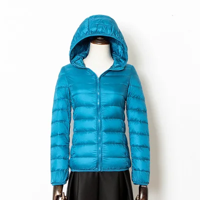 blue Hooded Осенне-зимняя женская тонкая куртка-пуховик на белом утином пуху, парка, женский ультра-светильник, пальто, Короткие топы, куртка размера плюс, Женская куртка - Цвет: blue Hooded