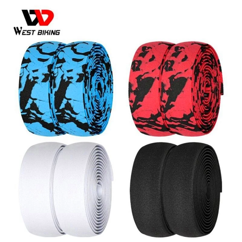 2pcs Bicycle Handlebar Tape Camouflage Anti-Slip Damping Cycling Road Bike Handle Belt Wraps With Bar End Plugs Bike Handlebar Tape