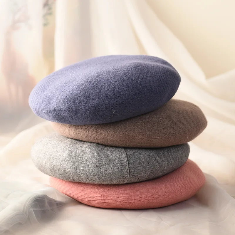 

2019 New Style Beret Korean-style Cashmere Wool Double Layer Painter Cap Autumn And Winter Women's Versatile bei lei mao Casual
