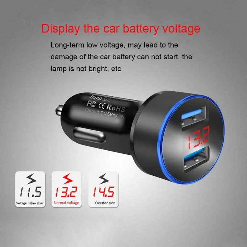 DC12V-24V 1 шт. Смарт порт зарядное устройство 3.1A двойной Переходник USB для зарядки в машине силовой привод 2 порта ЖК-дисплей