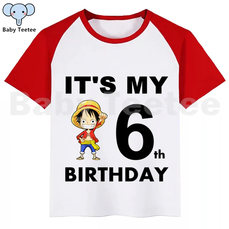 Цельный LUFFY мультфильм футболка «С Днем Рождения» Happy футболка «С Днем Рождения» с принтом забавные детские футболки, футболка для мальчиков и девочек, Рубашка с короткими рукавами футболка «С Днем Рождения»