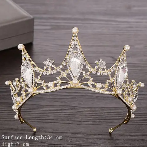 Light Golden Кристалльная тиара из горного хрусталя Корона Свадебные аксессуары для волос свадебная тиара Корона для волос Свадебные украшения для волос кристалл тиара Золотая диадема - Окраска металла: Light Golden