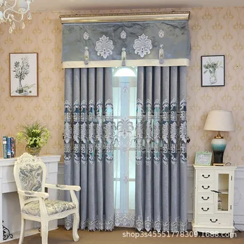 

Custom European-Style curtains for Living Room Bedroom Curtain Embossed Hollow Embroidered Flannel Window Curtain General Pleat