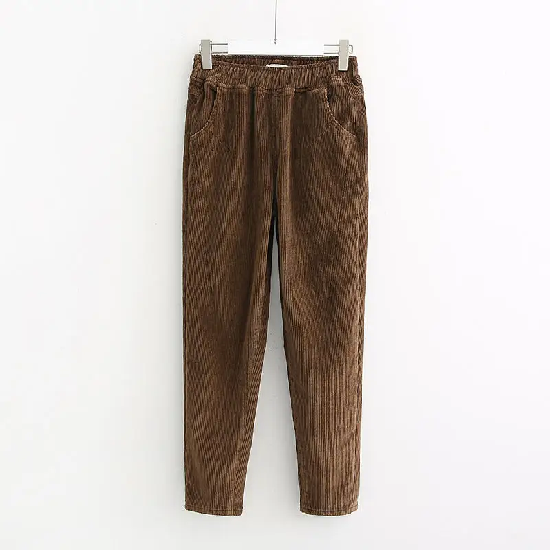 Plus Size 3XL Corduroy Autumn Winter Pants Women Elastic Waist Casual Harem Pants 6 Colors Loose Warm Pants Women Trousers C5905