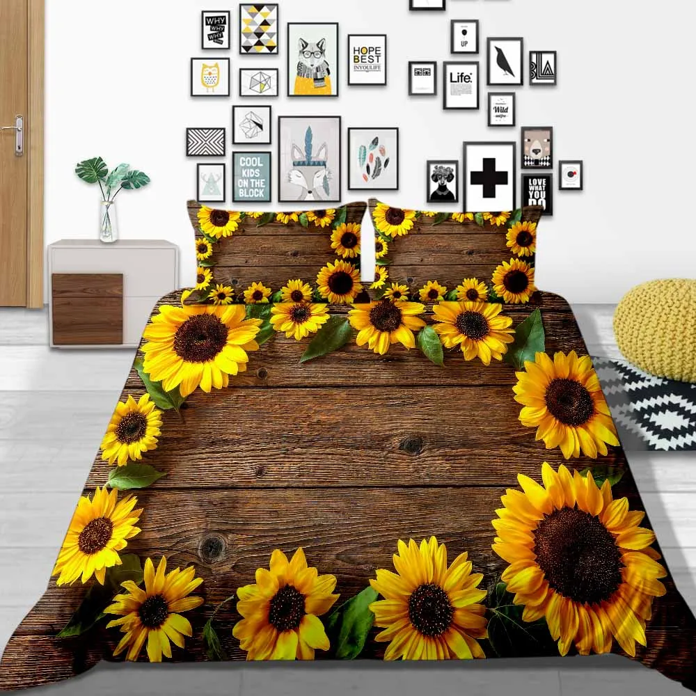 

Thumbedding Board Bedding Set Country Style Sunflowers 3D Duvet Cover King Queen Full Twin Single Double Comfortable Bed Set