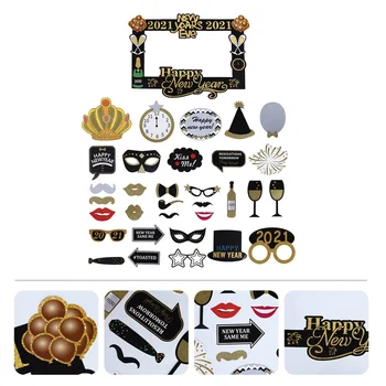 

1 Set 2021 Happy New Year Decor Photo Props Handheld Photo Booth Props (Black)