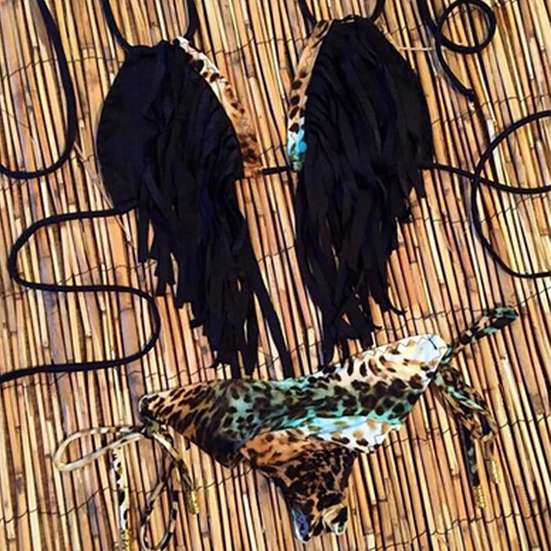 Бикини с бахромой треугольные купальники штампы раздельные пляжный купальник