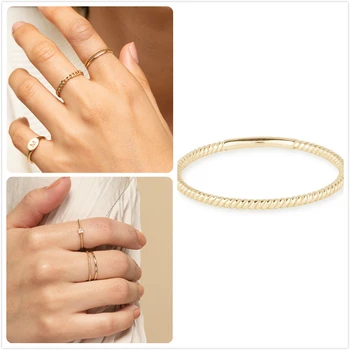 

925 Silver Rings For Women Engagement Wedding Rings Girl Gift Gold Dainty anillos Female Minimalism Twist Line Rings R5