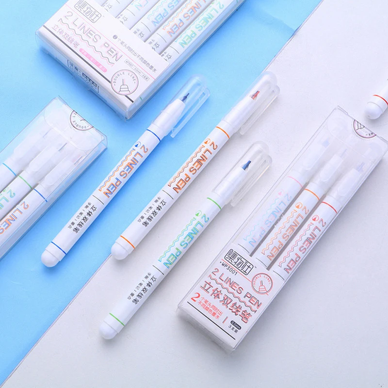

6pcs Creative color Double Line Pen Cute Two-color Line Art Drawing Foremost Mark Dimensional Fluorescent Bookkeeping Pen