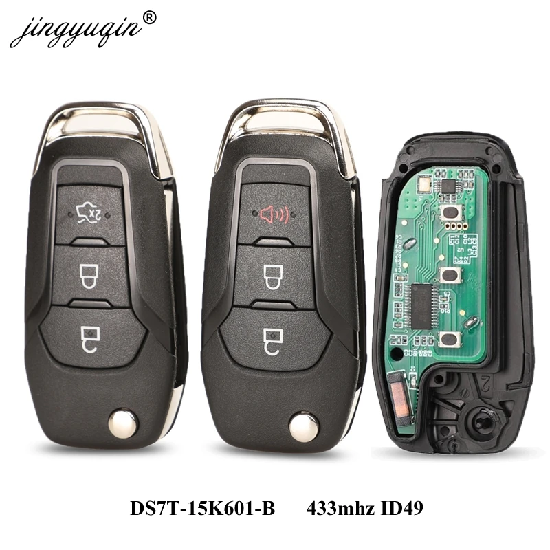 Jingyuqin Флип дистанционный брелок 3 кнопки 433 МГц ID49 чип для Ford S-MAX GALAXY MONDEO Mk2 Mk7 Ranger Explorer DS7T-15K601-B