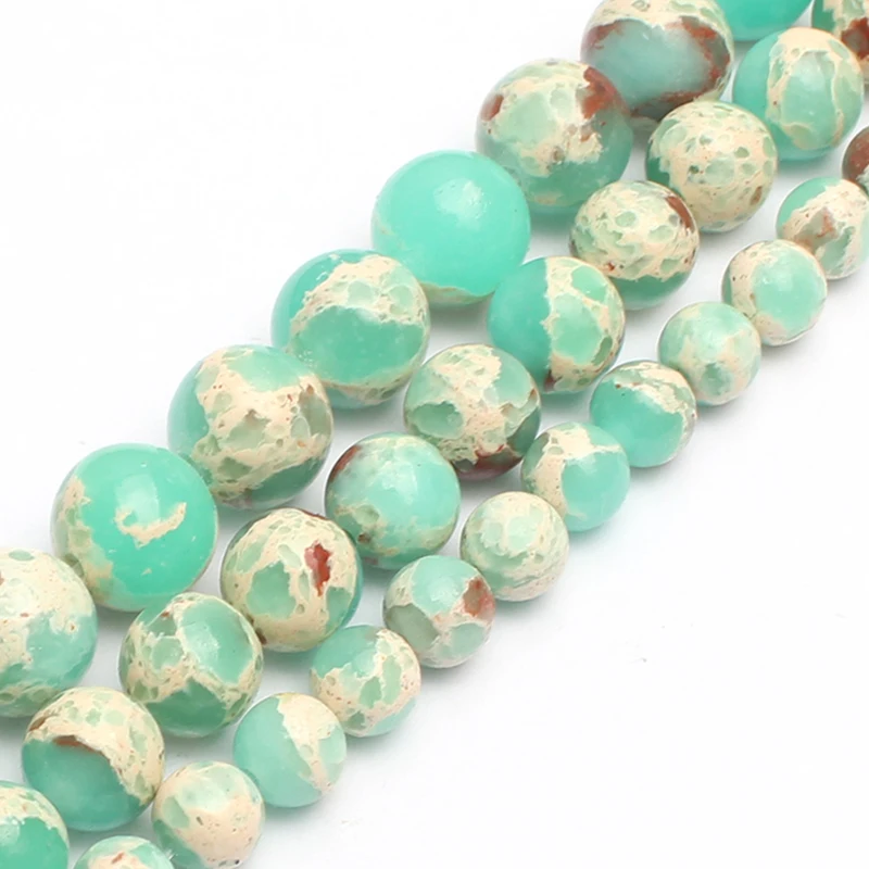 Lake Blue Sea Sediment Stone Round Beads for DIY Jewelry Crafting, 15'' Strand