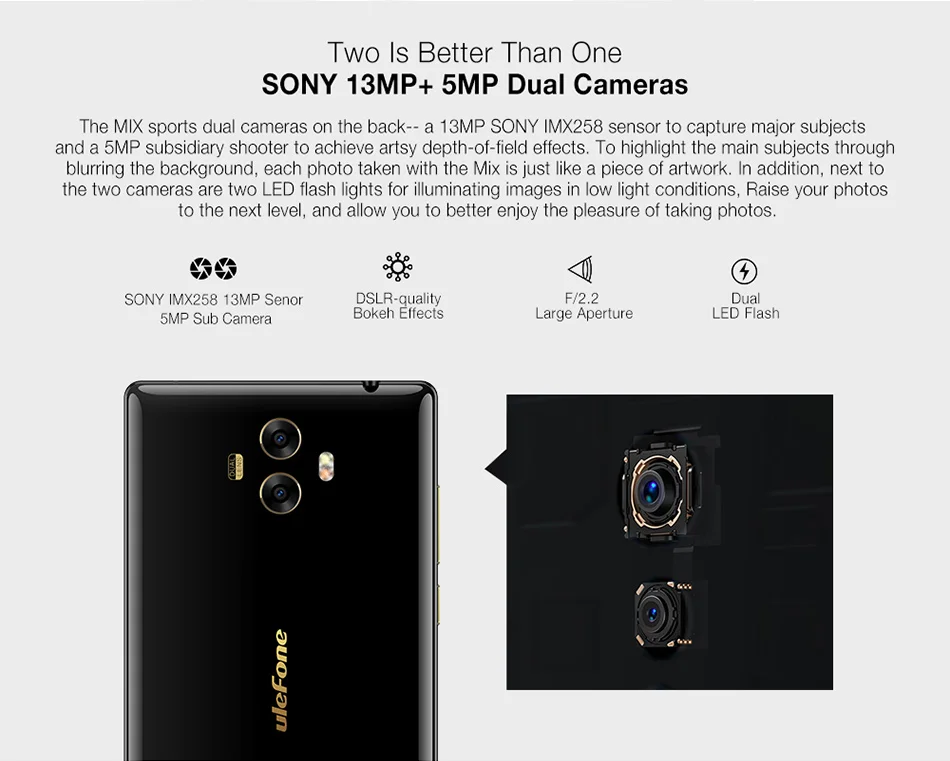 Смартфон Ulefone Mix Android 7,0, 5,5 дюймов, Восьмиядерный процессор MTK6750T, 4 Гб ОЗУ, 64 Гб ПЗУ, отпечаток пальца, 13 МП, двойная камера, 4G, мобильный телефон