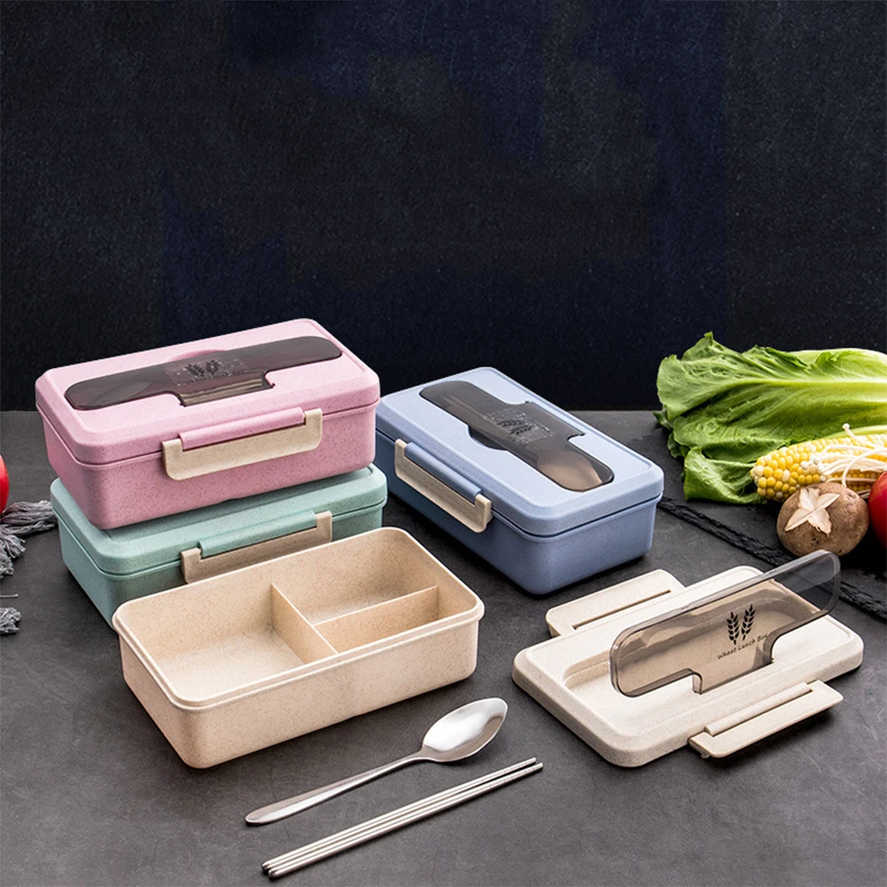 Bento контейнеры для еды с отделениями пшеничной соломы Ланчбокс термальные школьные дети девочки пищевые контейнеры для хранения офиса посуда