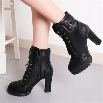 

2020 Autumn Winter Women Boots Woman Sexy High Heels Platform Ankle Boots Thin Heel Lace-Up Boots Women Shoes zapatos de mujer