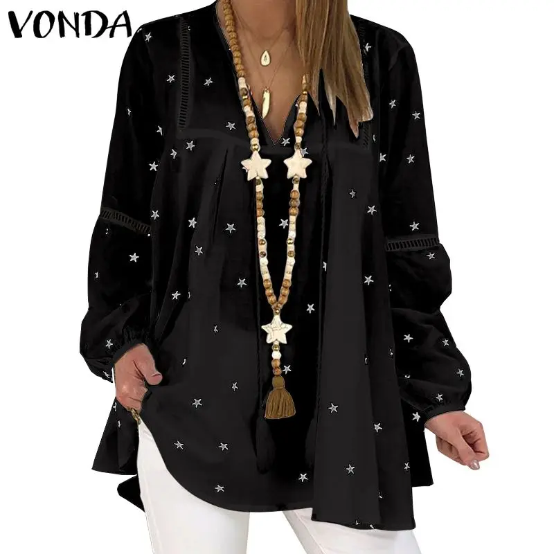 VONDA/винтажная блузка для беременных с принтом звезд; осенние рубашки с длинными рукавами и v-образным вырезом для беременных; повседневные пляжные Топы; Femininas Blusas