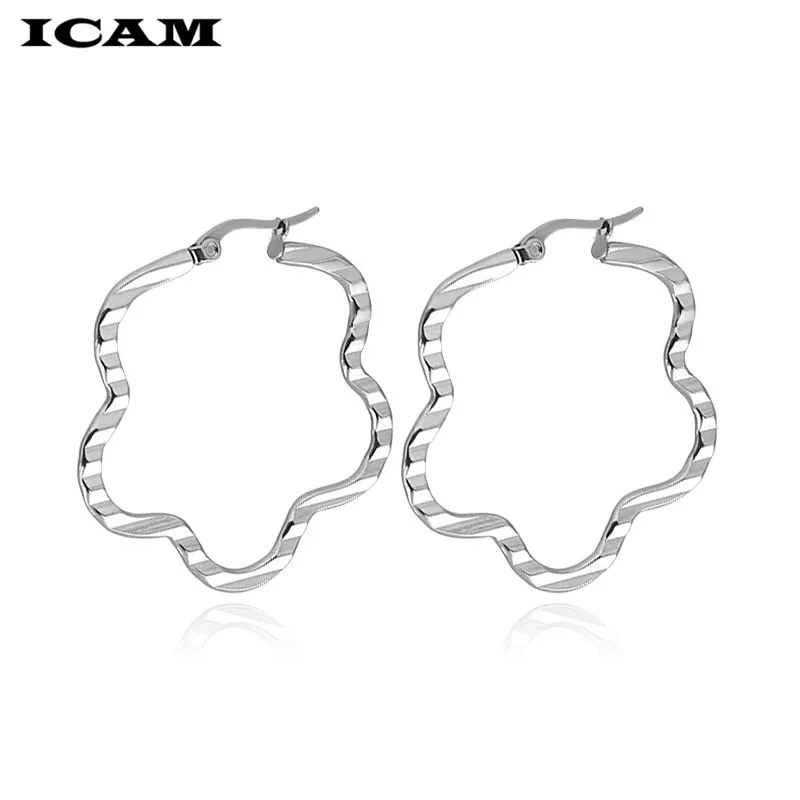 ICAM/Модные женские свадебные ювелирные изделия в стиле панк для девочек, золотые серьги из нержавеющей стали с большим цветком, свадебные серьги-кольца