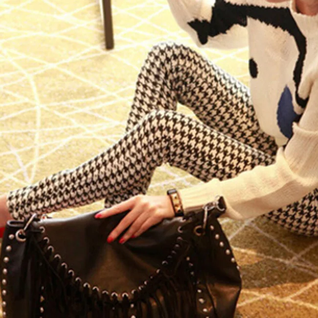 Houndstooth Новые модные легинсы, цифровые, тонкие, сексуальные, в черно-белую полоску, Женские легинсы, повседневная спортивная одежда, с цветочным принтом, Женские легинсы - Цвет: Houndstooth
