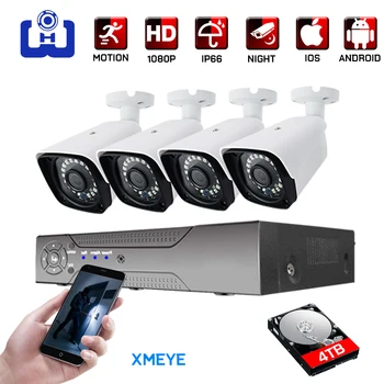 

4CH 1080P HD AHD Surveillance Camera Kit Home CCTV DVR Set Infrared Night Vision Outdoor Waterproof Bullet Camera Remote View